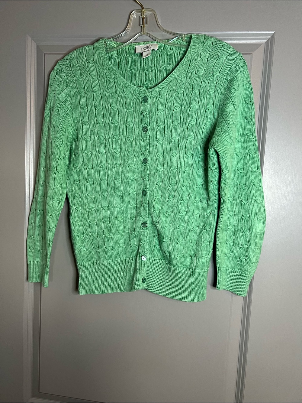 LOFT Green Cable-Knit Button Cardigan Sweater Size XS